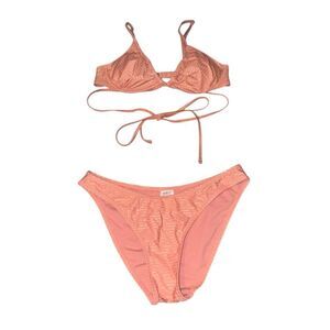 Wild Fable Coral Pink and Gold Metallic Striped Bikini Set